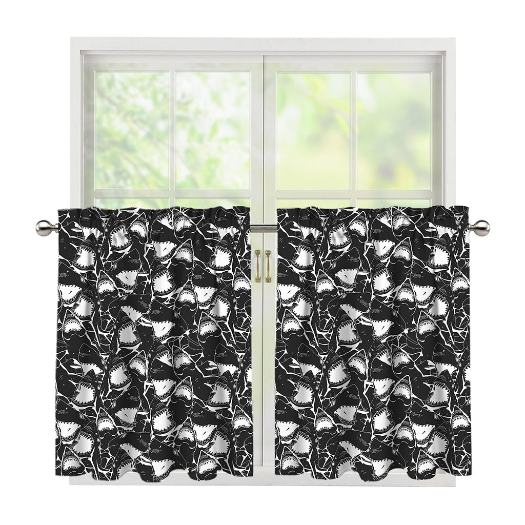 Grey And White Shark Pattern Print Tier Curtains