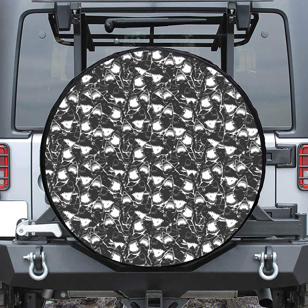Grey And White Shark Pattern Print Tire Cover