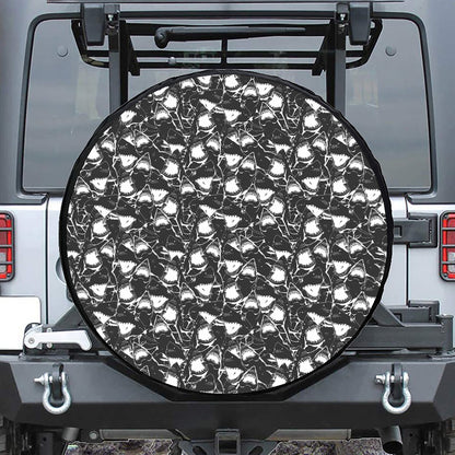 Grey And White Shark Pattern Print Tire Cover
