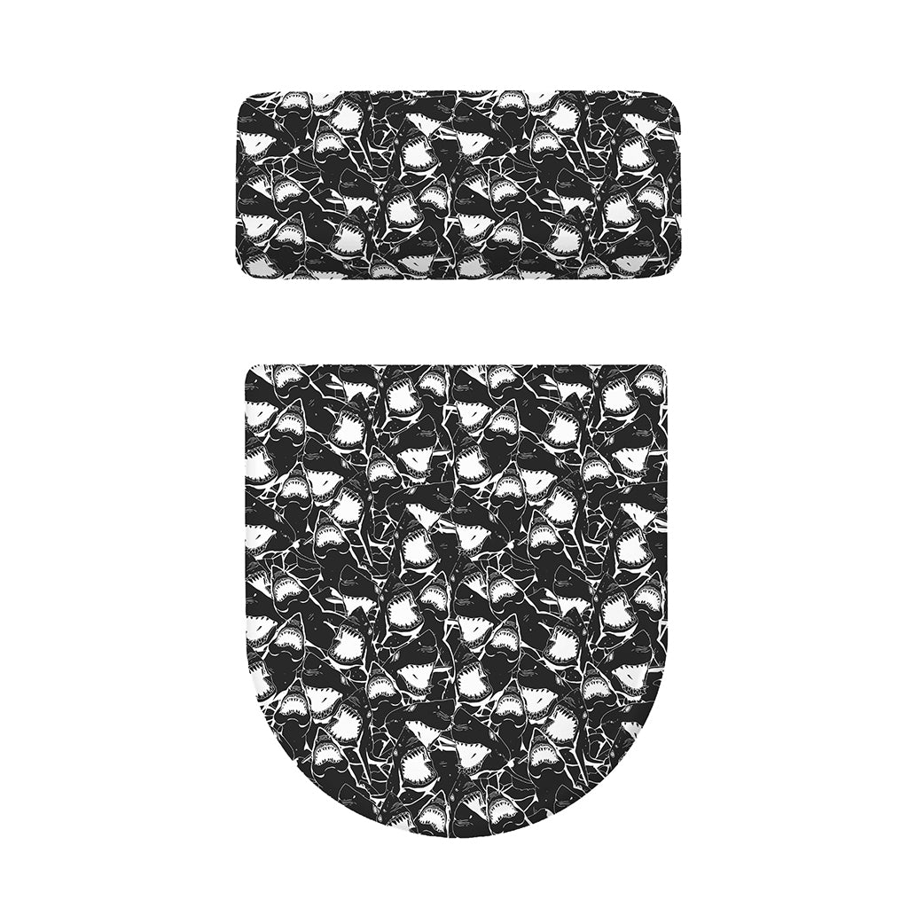 Grey And White Shark Pattern Print Toilet Lid And Tank Cover Set