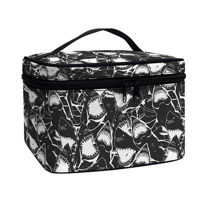Grey And White Shark Pattern Print Travel Makeup Bag