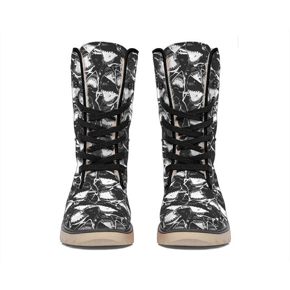 Grey And White Shark Pattern Print Winter Boots