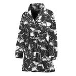 Grey And White Shark Pattern Print Women's Bathrobe