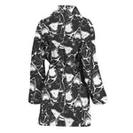 Grey And White Shark Pattern Print Women's Bathrobe