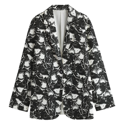 Grey And White Shark Pattern Print Women's Blazer
