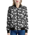 Grey And White Shark Pattern Print Women's Bomber Jacket