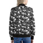 Grey And White Shark Pattern Print Women's Bomber Jacket