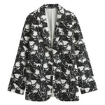 Grey And White Shark Pattern Print Women's Cotton Blazer