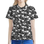 Grey And White Shark Pattern Print Women's Polo Shirt