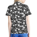 Grey And White Shark Pattern Print Women's Polo Shirt