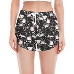 Grey And White Shark Pattern Print Women's Split Running Shorts