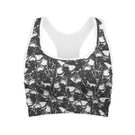 Grey And White Shark Pattern Print Women's Sports Bra