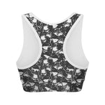Grey And White Shark Pattern Print Women's Sports Bra