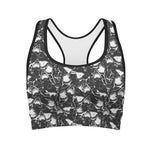 Grey And White Shark Pattern Print Women's Sports Bra