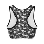 Grey And White Shark Pattern Print Women's Sports Bra