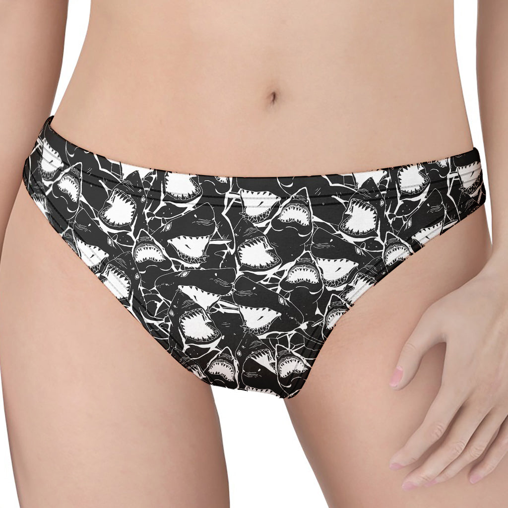 Grey And White Shark Pattern Print Women's Thong