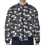 Grey And White Shark Pattern Print Zip Sleeve Bomber Jacket