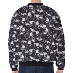 Grey And White Shark Pattern Print Zip Sleeve Bomber Jacket