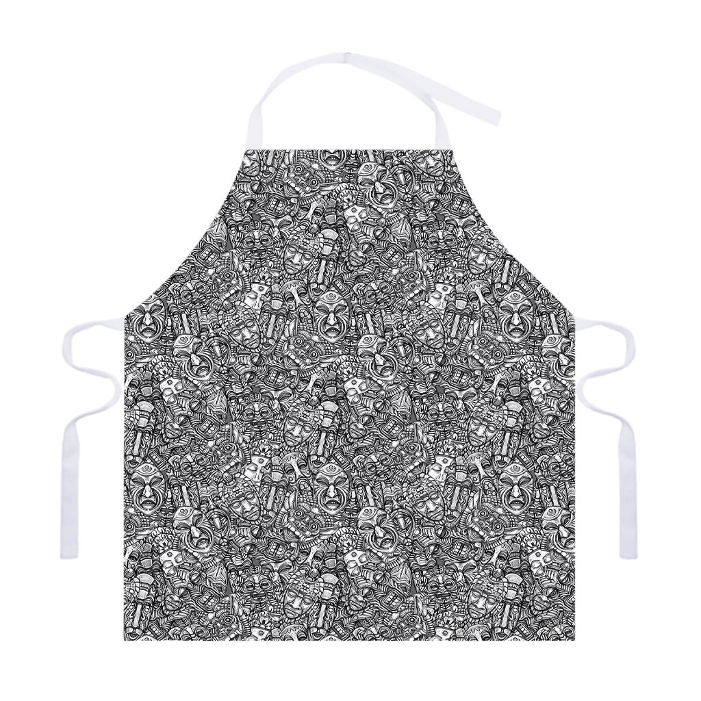 Grey And White Totem Pattern Print Adjustable Apron