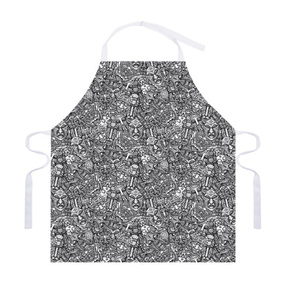 Grey And White Totem Pattern Print Adjustable Apron