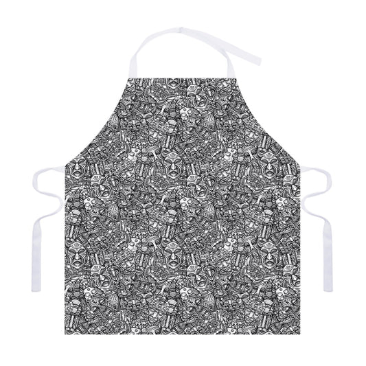 Grey And White Totem Pattern Print Adjustable Apron
