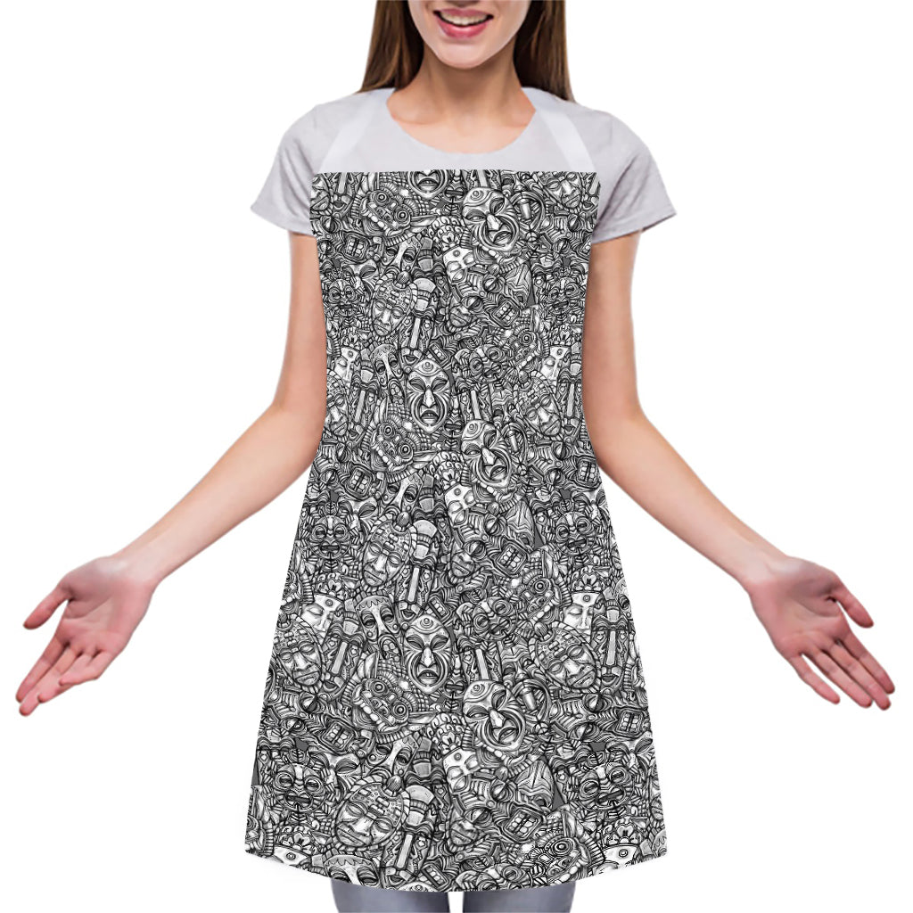 Grey And White Totem Pattern Print Adjustable Apron