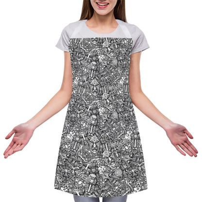 Grey And White Totem Pattern Print Adjustable Apron