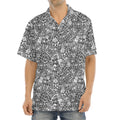 Grey And White Totem Pattern Print Aloha Shirt