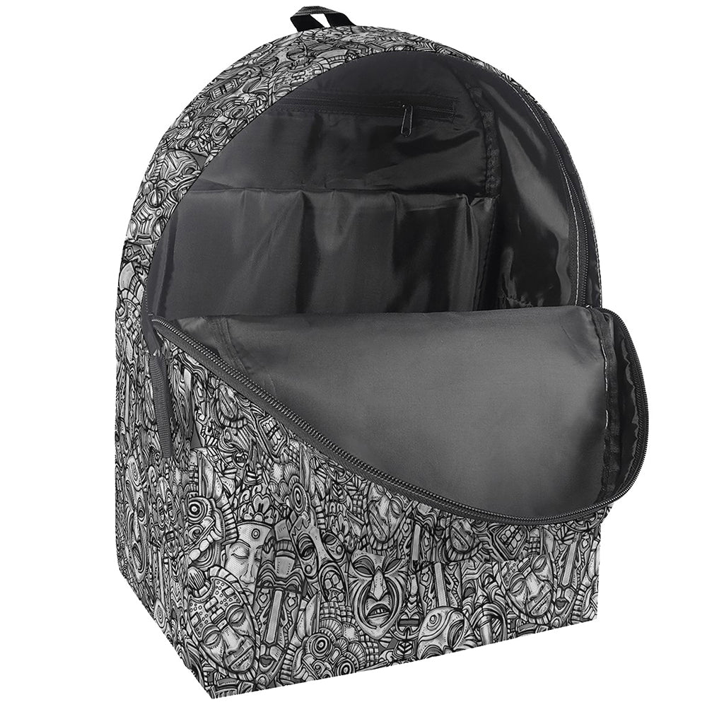 Grey And White Totem Pattern Print Backpack