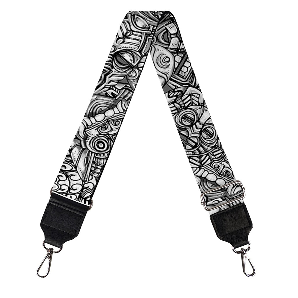 Grey And White Totem Pattern Print Bag Strap