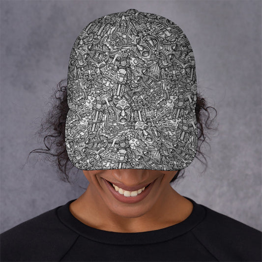 Grey And White Totem Pattern Print Baseball Cap