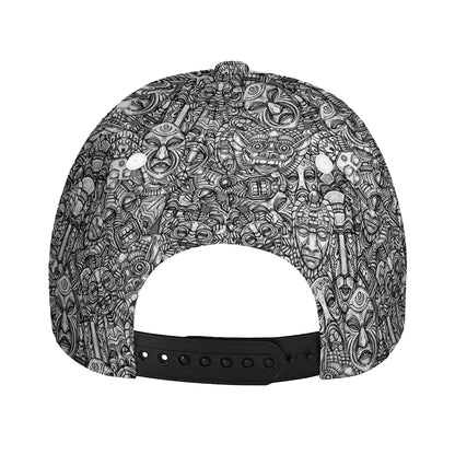 Grey And White Totem Pattern Print Baseball Cap