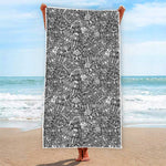 Grey And White Totem Pattern Print Beach Towel
