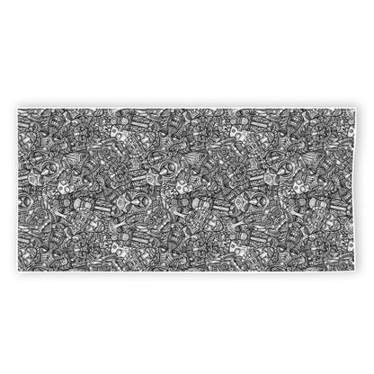 Grey And White Totem Pattern Print Beach Towel