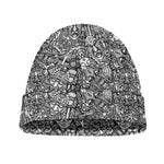 Grey And White Totem Pattern Print Beanie
