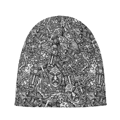 Grey And White Totem Pattern Print Beanie