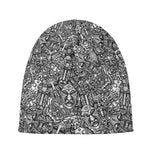 Grey And White Totem Pattern Print Beanie