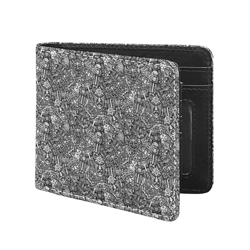 Grey And White Totem Pattern Print Bifold Wallet