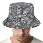 Grey And White Totem Pattern Print Bucket Hat