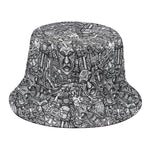 Grey And White Totem Pattern Print Bucket Hat