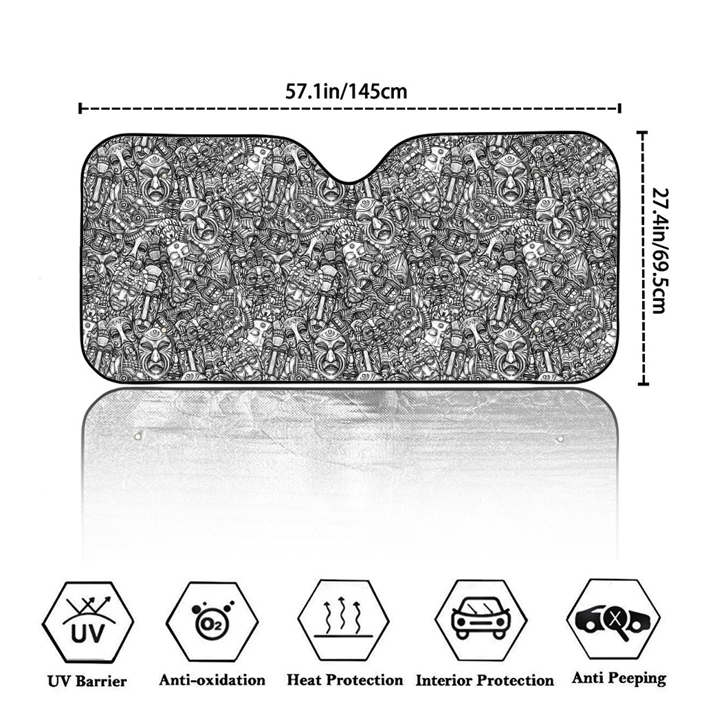 Grey And White Totem Pattern Print Car Windshield Sun Shade