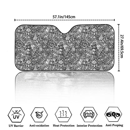 Grey And White Totem Pattern Print Car Windshield Sun Shade