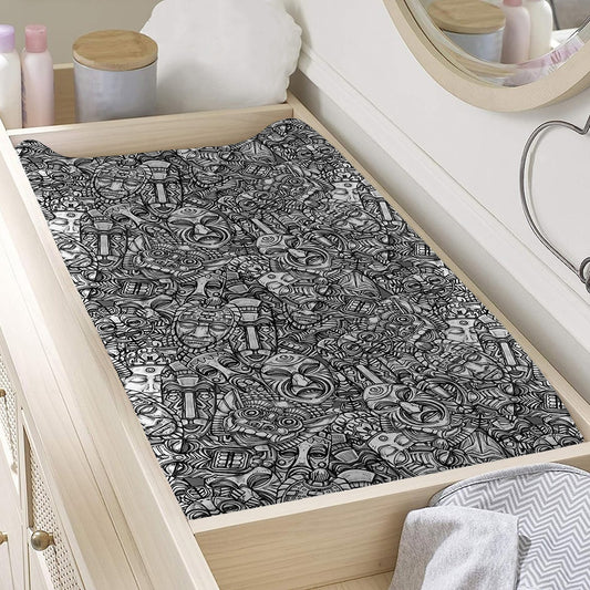 Grey And White Totem Pattern Print Changing Pad Cover
