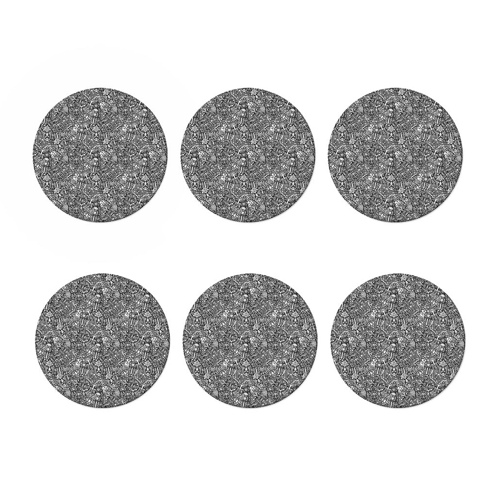 Grey And White Totem Pattern Print Coaster Set