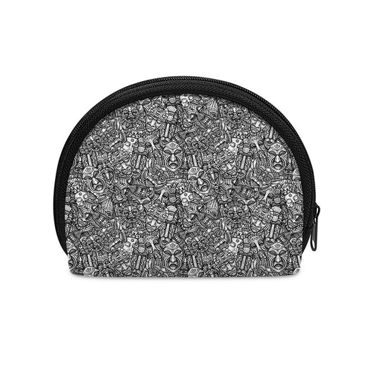 Grey And White Totem Pattern Print Coin Purse
