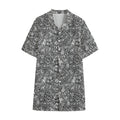 Grey And White Totem Pattern Print Cotton Hawaiian Shirt