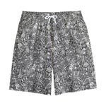 Grey And White Totem Pattern Print Cotton Shorts