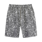Grey And White Totem Pattern Print Cotton Shorts