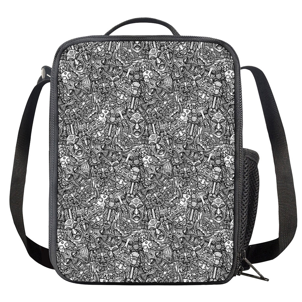 Grey And White Totem Pattern Print Crossbody Lunch Bag