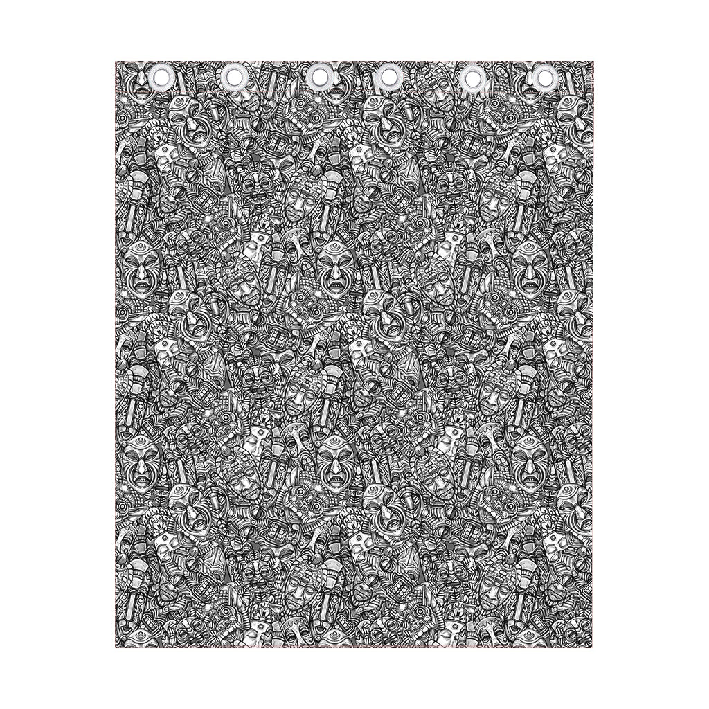 Grey And White Totem Pattern Print Curtain